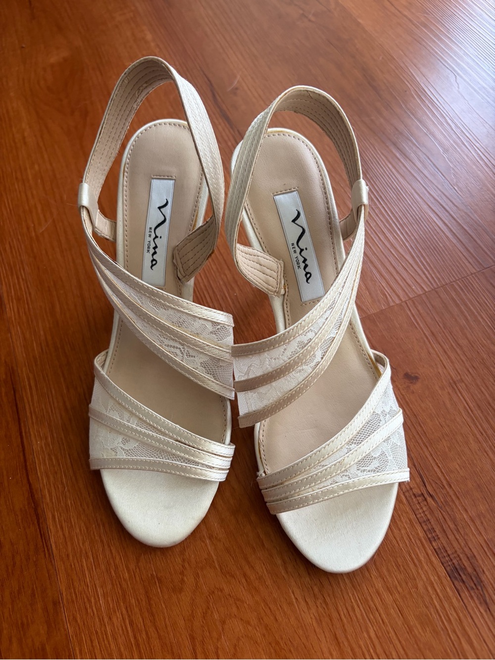Nina Cream Lace Strappy Slingback Heels